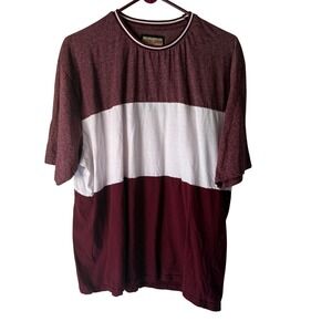 Hudson Barrow Mens 2X Burgundy White Color Block Short Sleeve T Shirt Cotton